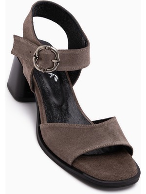 Limoya Carina Hakiki Deri Vizon Süet Topuklu Kadın Sandalet