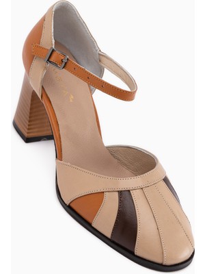 Limoya Hira Hakiki Deri Taba Önü Kapalı Kadın Topuklu Sandalet