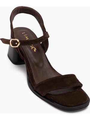 Limoya Lucia Hakiki Deri Kahve Süet Topuklu Kadın Sandalet