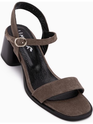 Limoya Lucia Hakiki Deri Vizon Süet Topuklu Kadın Sandalet