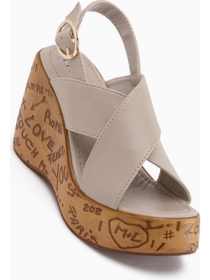 Limoya Jenifer Bej Dolgu Topuklu Kadın Sandalet