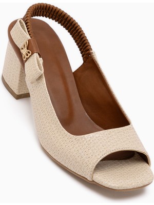 Limoya Sofia Bej Lastikli Topuklu Kadın Sandalet
