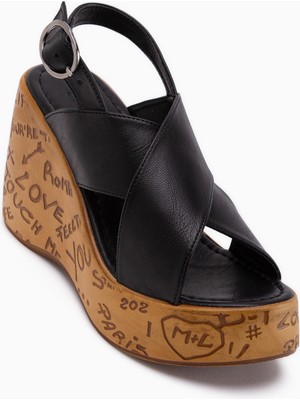 Limoya Jenifer Siyah Dolgu Topuklu Kadın Sandalet