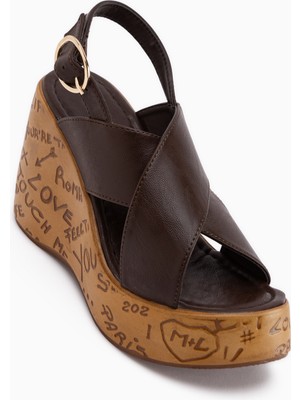 Limoya Jenifer Kahve Dolgu Topuklu Kadın Sandalet