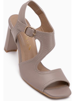 Limoya Lucie Hakiki Deri Vizon Kalın Topuklu Kadın Sandalet