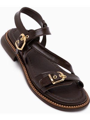 Limoya Maggy Kahve Çapraz Bantlı Kadın Sandalet