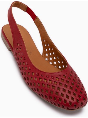 Limoya Monalis Hakiki Deri Kırmızı Lastikli Kadın Sandalet