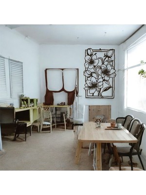 Asa Store Lazer Kesim Metal Duvar Dekoru, Çerçeveli Çiçek Figürü 40 cm