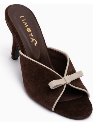Limoya Meri Hakiki Deri Kahve Süet Topuklu Kadın Terlik