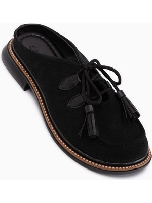 Limoya Penny Siyah Süet Püsküllü Kadın Terlik