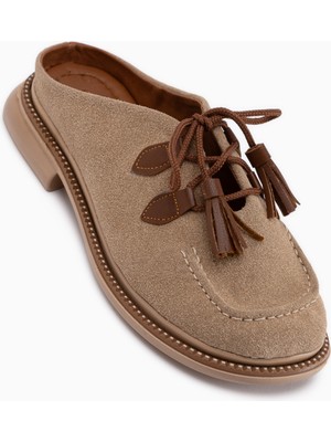 Limoya Penny Bej Süet Püsküllü Kadın Terlik