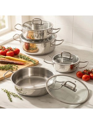 Acar Karat Merkür 8 Parça Çelik Tencere Seti Gümüş Renk Derin Tencereler 24 cm Ebatlarla