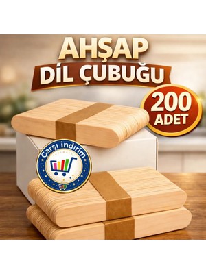Nistabolje 200 Adet Ahşap Geniş Dil Çubuğu Abeslang Doğal Hobi ve Okul Aktiviteleri İçin