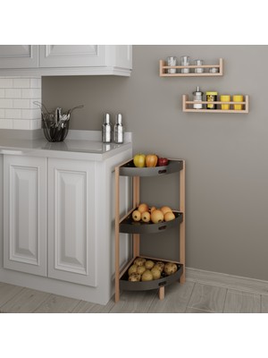 Bienwood BIE-7208 Ahşap 3 Raflı Plastik Köşe Rafı Çok Amaçlı ve Kullanışlı Tasarım