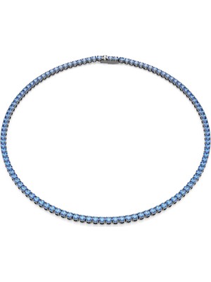 Swarovski Matrix Tennis Kolye, Yuvarlak Kesim, Mavi, Rutenyum Kaplama