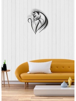 Asa Store Lazer Kesim Metal Duvar Dekoru, Yan Oturan Kedi 40 cm