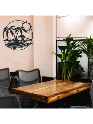 Asa Store Lazer Kesim Metal Duvar Dekoru, Palmiye Güneş 40 cm