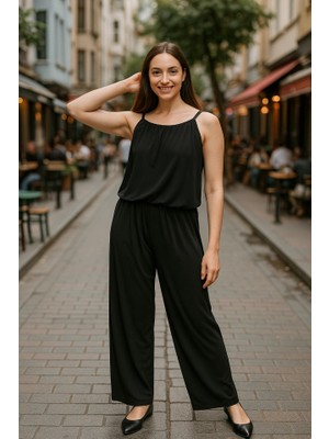 Stores36 Kadın Rahat Kesim Askılı Bol Paça Sandy Kumaş Fırsat Ürün Tulum-Elbise