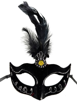 Siyah Tüylü Süet Parti Maskesi