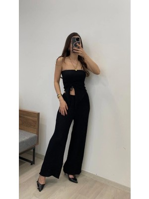 Stores36 Kadın Sendy Kumaş Bağcık Detaylı Asimetrik Takım