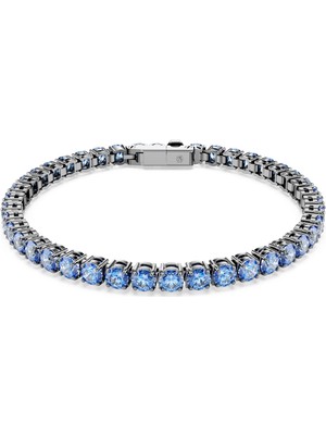 Swarovski Matrix Tennis Bileklik, Yuvarlak Kesim, Mavi, Rutenyum Kaplama