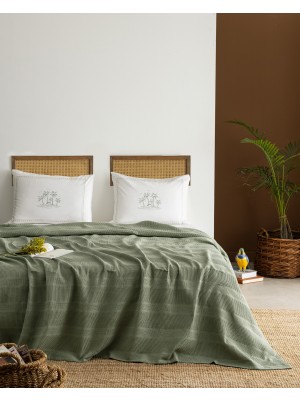 Madame Coco Mathilda Tek Kişilik %100 Pamuk Karde Düz Pike Takımı - Haki