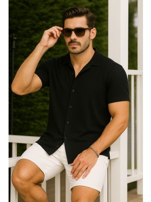Stores36 Erkek Kısa Kollu Örme Kumaş Pamuklu Gömlek