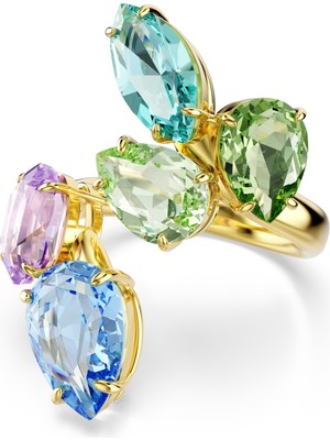 Swarovski Gema Motif Yüzük, Karışık Kesimler, Çok Renkli, Altın Rengi Kaplama