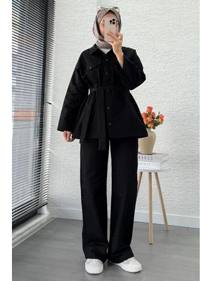 Miraydin Butik Kadın Belden Bağlamalı Pantolonlu Kot Takım - Siyah