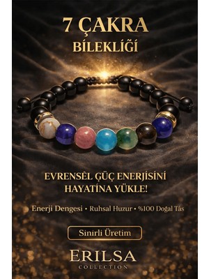 Tesbih Atölyesi Erilsa Sertifikalı Doğal Taş 7 Çakra Bilekliği Enerji Denge Bilekliği Obsidyen Jasper Kuvars Akik Florit