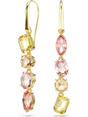 Swarovski Gema Damla Küpeler, Asimetrik Tasarım, Karışık Kesimler, Pembe, Altın Rengi Kaplama