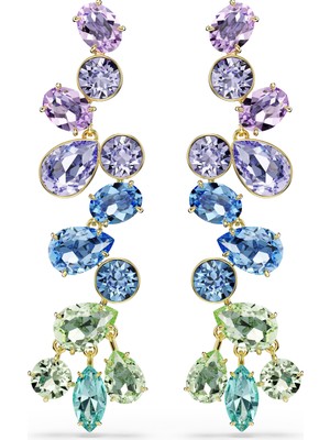 Swarovski Gema Damla Küpeler, Karışık Kesim, Avize, Uzun, Çok Renkli, Altın Rengi Kaplama