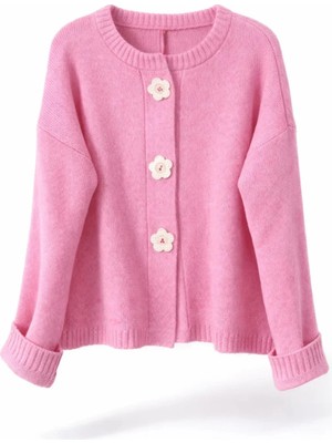 Retrobird Daisy Bloom Çiçek Düğmeli Hırka Kadın Pembe