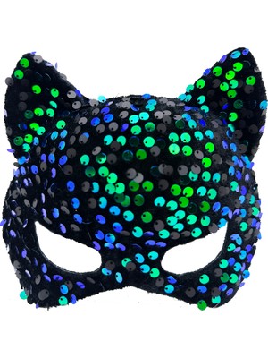 Siyah Kadife Mavi Yeşil Parti Maskesi