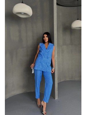 Stores36 Jakar Kumaş Yelek - Pantolon Takım - Mavi