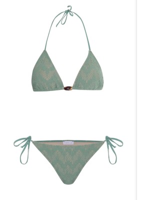 Aquella Triko Dantel Dokulu Üçgen Bikini Takımı Yeşil 210-1419