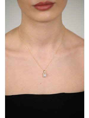 14 Ayar Altın Baget Taşlı Kolye