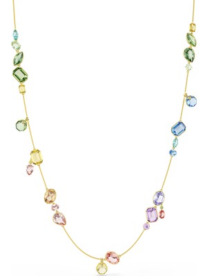 Swarovski Gema Dizi Kolye, Karışık Kesimler, Çok Renkli, Altın Rengi Kaplama