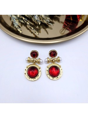 Merve Takı Bordo Vintage Tasarım Küpe