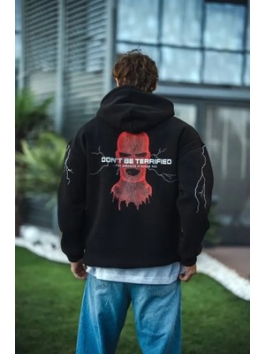 Stores36 Üç Iplik Kapüşonlu Baskılı Oversize Sweatshirt- Siyah