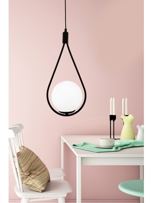 Begüsa Tekli Siyah Beyaz Glop Cam Avize Modern Tasarım ve Metal Malzeme ile Şık Aydınlatma