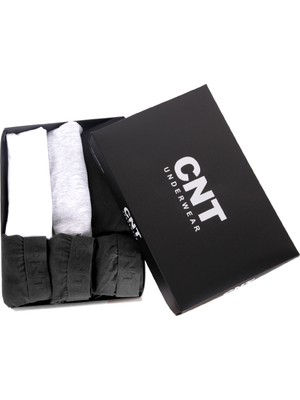 CNT Premium Kutulu Erkek 3'lü Atlet Boxer Takım Desenli Antrasit Renk L Beden