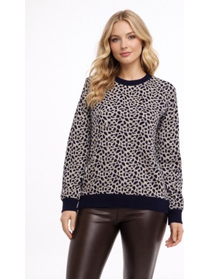 Gürkan Kadın Leopar Desen Triko Kazak BGL-ST05285