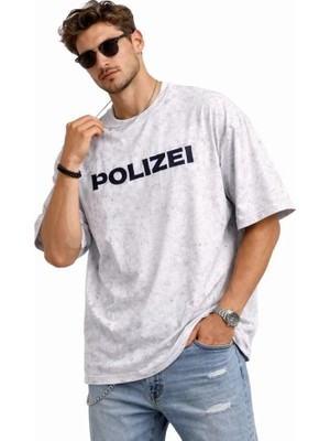 Stores36 Erkek Asit Yıkamalı Oversize Tişört Ön ve Arkası Baskılı %100 Pamuk Street Style T-Shirt - Beyaz