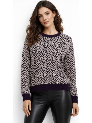 Gürkan Kadın Leopar Desen Triko Kazak BGL-ST05284