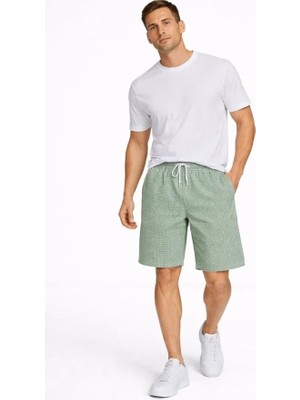 Stores36 Erkek Pötikareli Şort – Beli Lastikli Bağcıklı, Cepli, Rahat Kesim Günlük Yazlık Şort - Mint Yeşili