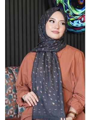 Afvente Geyik Desen Antrasit Soft Pamuk Şal