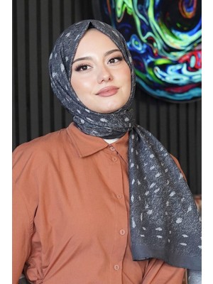 Afvente Geyik Desen Gri Soft Pamuk Şal
