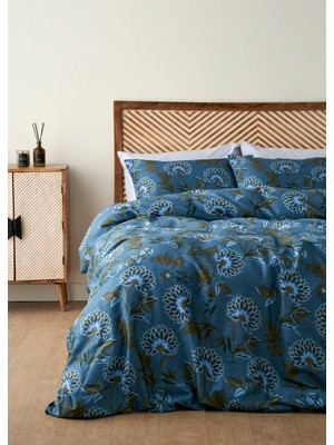 Bella Maison %100 Pamuk Saten Arora Çift Kişilik Nevresim Takımı Mavi (200X220 Cm)