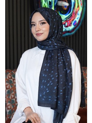 Afvente Geyik Desen Lacivert Soft Pamuk Şal